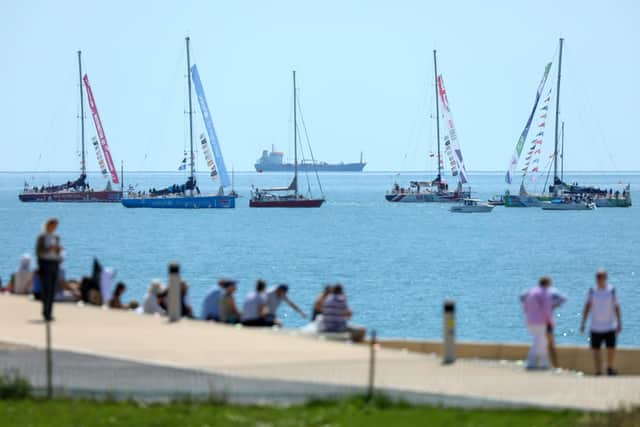 The procession came into Portsmouth together after the race was shortened, finishing yesterday due to weather conditions.Picture: Chris Moorhouse (270724-28)