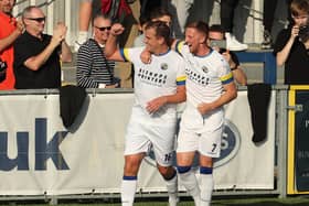 Jamie Collins, left, netted his third Hawks goal of the season at Hubgerford. Picture: Dave Haines
