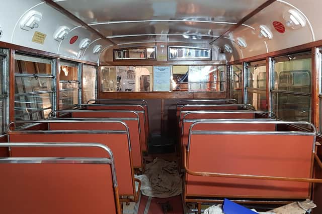 Inside the renovated Leyland TD4 open top double decker bus
