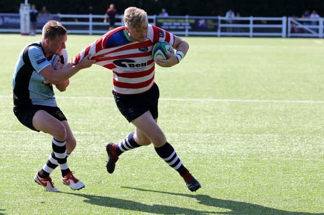 Havant's Jacob Knight, right, holds off his man. Picture: Sam Stephenson