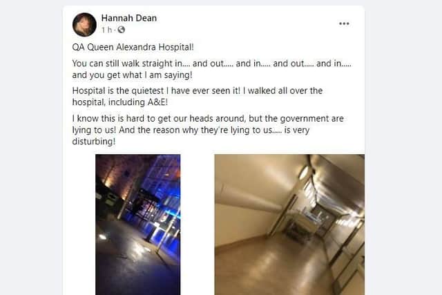 Posts on Facebook by Hannah Dean claiming QA Hospital is empty - these have been refuted by chief executive Mark Cubbon