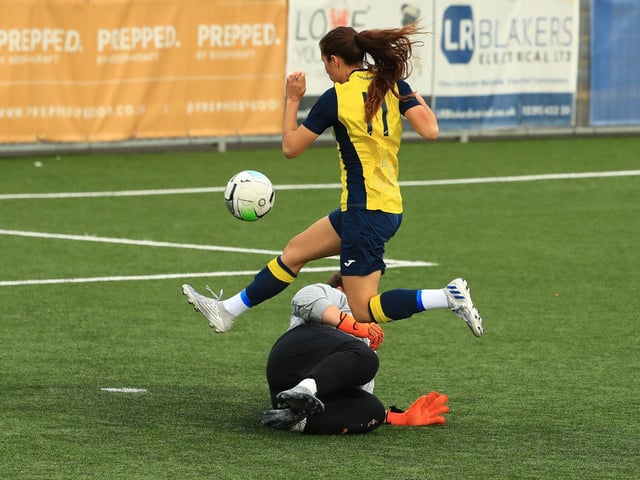 Kau'inohea Taylor scores her fourth goal for Moneyfields. Picture by Dave Haines