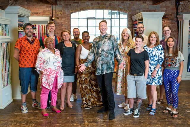 Group photo of the all people taking part in this year's BBC Great British Sewing Bee.
Picture: Love Productions / Mark Bourdillon
