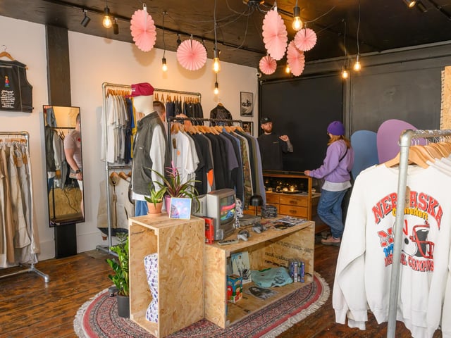 Pictured is: An interior of Merlin Pitt's new vintage clothing store in Albert Road. Picture: Keith Woodland (300321-4)