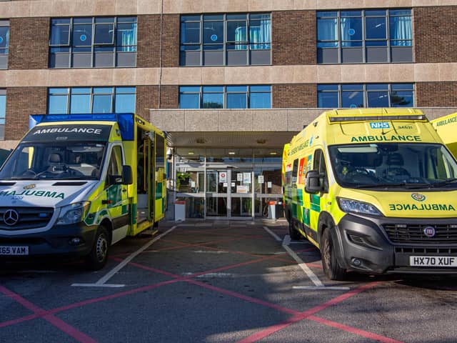 Ambulances pictured outside A&E at Queen Alexandra Hospital. Picture Habibur Rahman