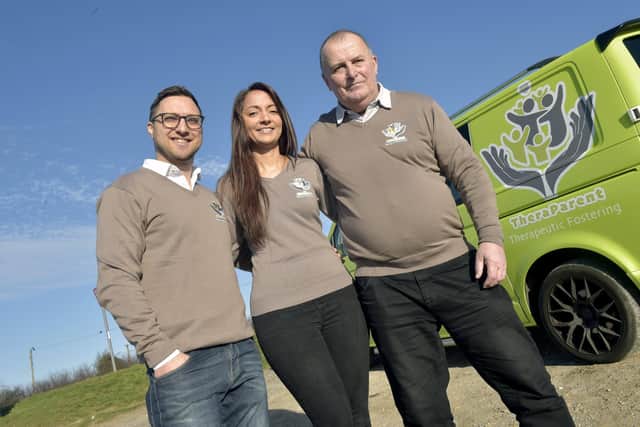 TheraParent Fostering is a newly launched family-run fostering agency . From left, director and supervising social worker Mark Gibson-Cook, 37, registered manager and director  Katie Gibson-Cook, 33, and director and responsible individual and therapeutic consultant Mike Spencer, 61 
Picture: Sarah Standing (070223-9272)