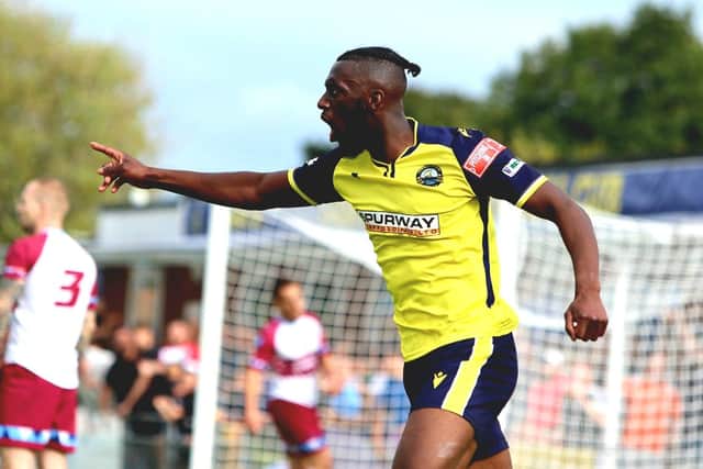 Nick Dembele was Gosport's last minute FA Cup hero against Plymouth Parkway. Picture: Tom Phillips