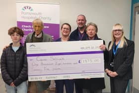 Pictured Left to right: William (Jeremy’s son), Martin Holmes, Naomi Bailey and Gavin Foley from Cancer Services, Jeremy Holmes and Fundraising & Marketing Manager, Sally Hillyear