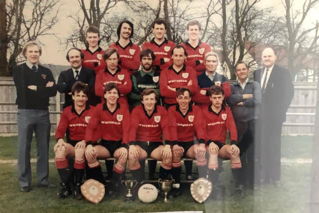 New Horndean chairman Mick Catlin, front row; second right, in a club team picture from the 1985-86 season