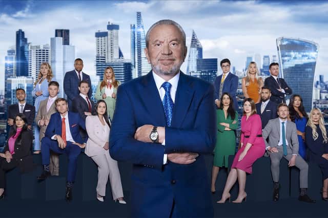 Lord Sugar with (front row seated left to right) Denisha Kaur Bharj, Joe Phillips, Megan Hornby, Shannon Martin, Kevin D'Arcy, Emma Browne, (middle row left to right) Avi Sharma, Bradley Johnson, Mark Moseley, Shazia Hussain, Sohail Chowdhary, Rochelle Anthony, (Back Row left to right) Marnie Swindells, Simba Rwambiwa, Dani Donovan, Gregory Ebbs, Victoria Goulbourne, and Reece Donnelly, the new candidates for this year's BBC One contest, The Apprentice