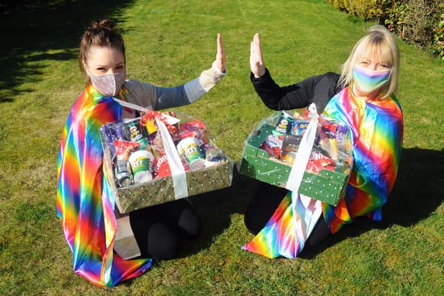 (l-r) Emily Rich (31) from East Meon and Suzanne Sparks (56) from Catherington, have throughout the coronavirus pandemic created hundreds of treat hampers to give to NHS staff at Queen Alexandra Hospital. Picture: Sarah Standing (090321-4677)