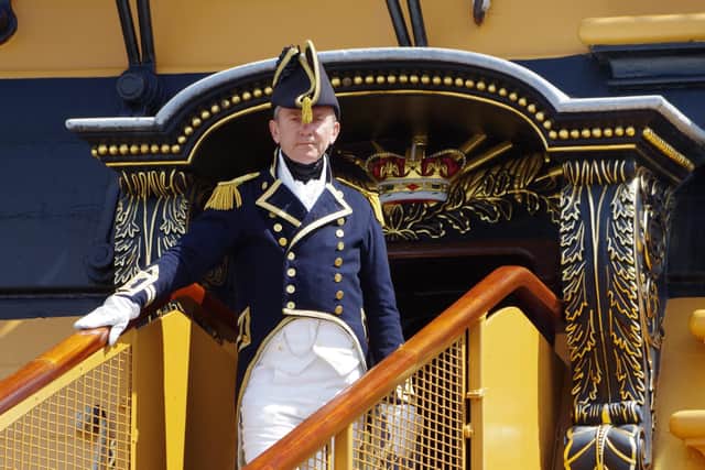 Captain Hardy welcomes visitors aboard HMS Victory at Portsmouth Historic Dockyard