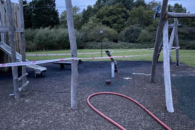 Damage at Newlands Walk play area in Waterlooville. Picture: Waterlooville Fire Station