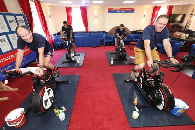 Clockwise from front left,  Lance Bombardier Kevin Rimington, Staff Sergeant Steven Adjei, Sergeant Danny Jefferys and Staff Sergeant Rob Hewitt. Picture: Chris Moorhouse   (260920-01)