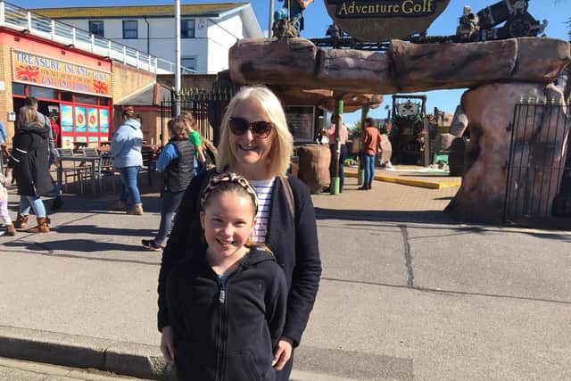 Pictured: Lorraine Hounsham (back) and her granddaughter, Keevy at Clarence Pier