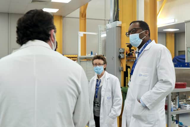 Business secretary Kwasi Kwarteng pictured visiting scientists at Portsmouth-based Pall Corporation on Wednesday, February 17, as he called on businesses to continue to do all they can to support the vaccine rollout. 