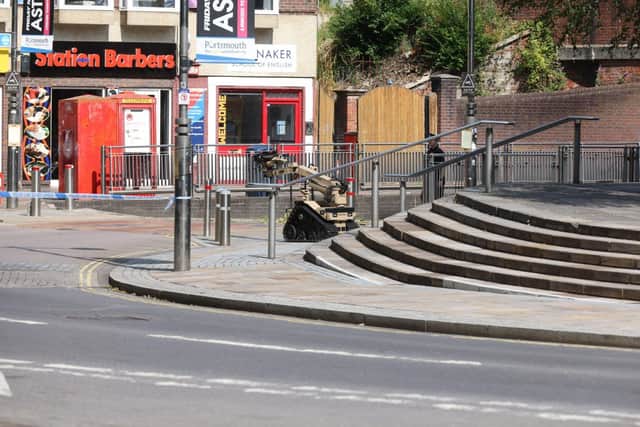 A bomb disposal robot is being deployed to Portsmouth and Southsea railway station this morning. Picture: Sam Stephenson