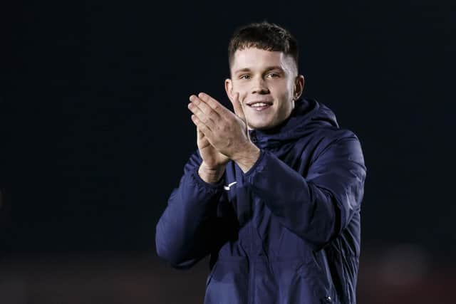 George Hirst celebrates the Lincoln win. (Photo by Daniel Chesterton/phcimages.com)