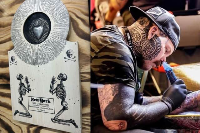 Gez Bradley, from Indelible Ink in Gosport, attended the New York Tattoo Convention and came home with the first prize for Best Blackwork/Ornamental/Patternwork.