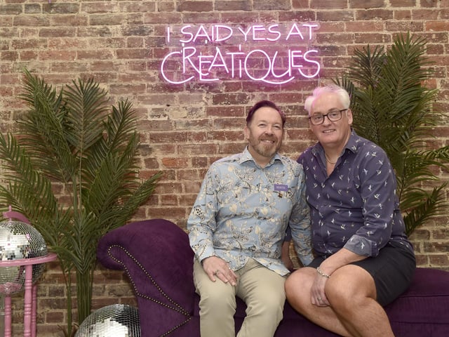 Creatiques Bridal Boutique in Albert Road, Southsea.Pictured is: (l-r) Owners Bertie and Andrew Pearce.Picture: Sarah Standing (210624-4804)
