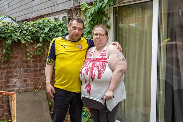 David Sole, 43, with Kelly Sole, 41, who suffered bruised ribs during the accident in a taxi. Picture: Mike Cooter (060722).