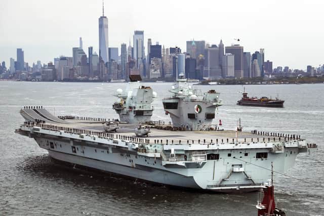 HMS Queen Elizabeth arrives in New York ahead of hosting the Atlantic Future Forum. Picture: LPhot Unaisi Luke / Crown Copyright