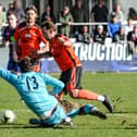 Charlie Bell about to score Portchester's early winner. Picture by Daniel Haswell