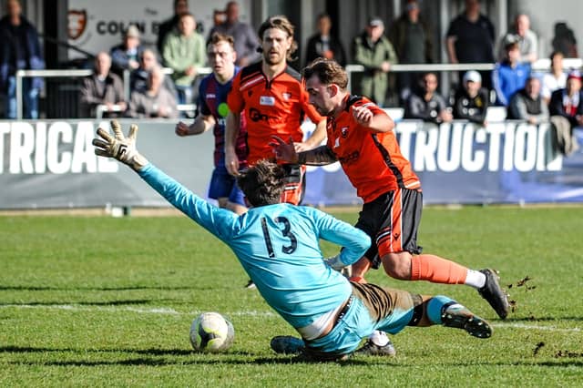 Charlie Bell about to score Portchester's early winner. Picture by Daniel Haswell