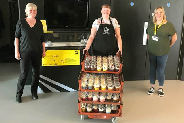From left, Louise Wilders, Alison Barnes of Sweet Cakes Southsea who donated food, with Catherine Ramsay of Hive.
