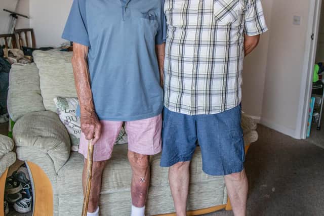 Pictured: Roy Downing with his nephew John Downing at his home in Cosham, Portsmouth.

Picture: Habibur Rahman