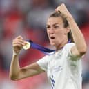 Jill Scott celebrates after England's UEFA Women's Euro 2022 final victory over Germany