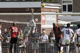 Toby Steward pulls off an excellent save in the second half of Pompey's 1-0 defeat at Gosport on Sunday. Picture: Jason Brown/ProSportsImages