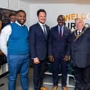 Urbond's Willard-Hans Shongue, Stephen Morgan MP, Urbond CEO Ousmane Drame, Lord Mayor Frank Jonas, Urbond's Anthony Helmore and  Duke Harrison-Hunter, Equality Diversity Officer from PFC. Picture: Mike Cooter (170921)