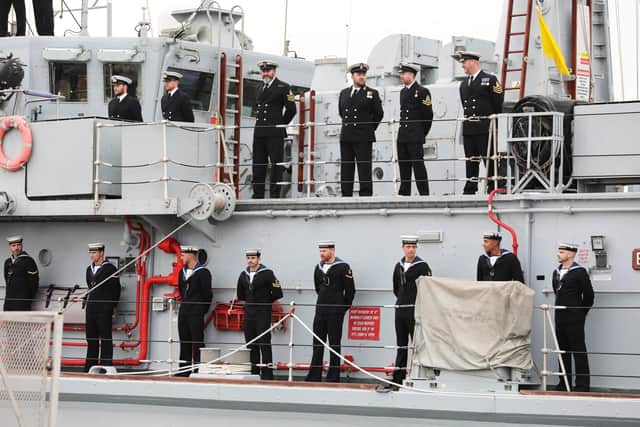 Homecomgin for HMS Brocklesby - first homecoming with families on the dock for almost two years at the base.

Pictured is action from the ships return to Portsmouth.

Picture: Sam Stephenson