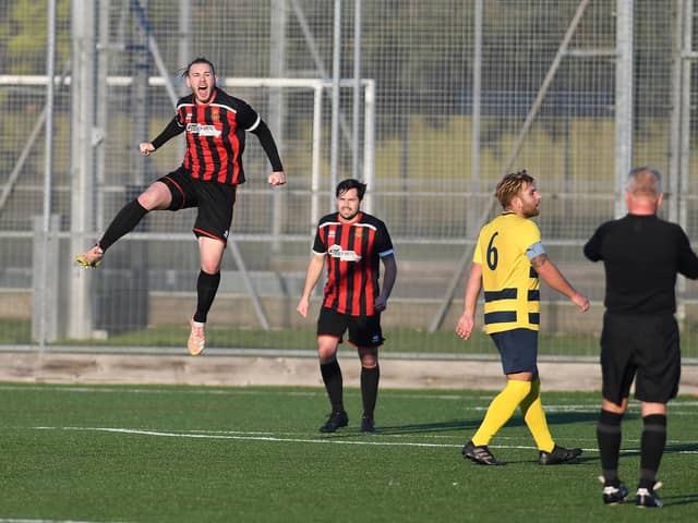 Alpay Ali celebrates his equaliser for Fleetlands against Paulsgrove.

Picture: Neil Marshall