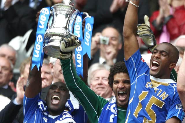 Sol Campbell lifted the FA Cup as Pompey skipper in May 2008 - the fourth time he won the trophy as a player. Picture: Nick Potts/PA