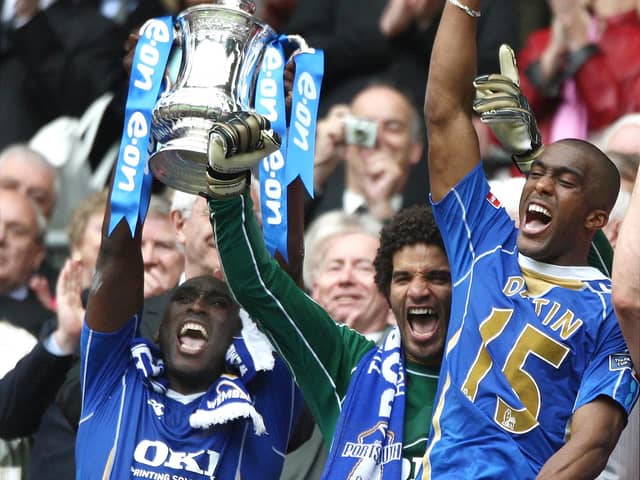 Sol Campbell lifted the FA Cup as Pompey skipper in May 2008 - the fourth time he won the trophy as a player. Picture: Nick Potts/PA