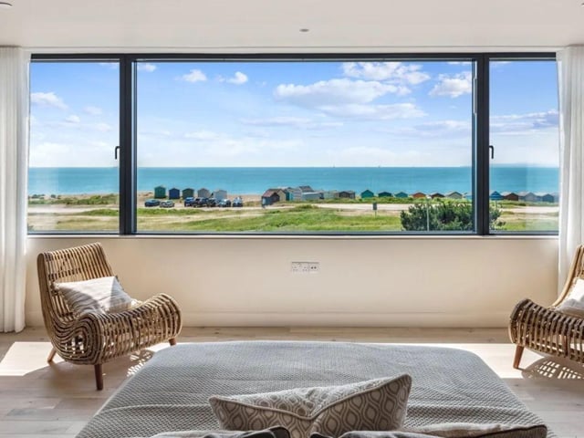 The listing says: "With perfect views over the Solent to the Isle of Wight, a beautiful and unique, new detached house and gardens of outstanding design on the sea front. Sea Point stands on the sea front of the southernmost beach of Hayling Island."