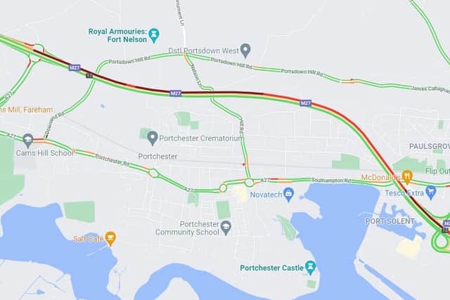 Roads around Portsmouth have been hit by delays due to a vehicle fire on the M27. Picture: Google Maps