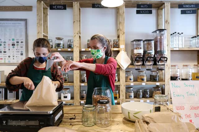 Connie Fenner, left, and Delphine Laveyne at The Package Free Larder, Elm Grove, Southsea. 
Picture: Chris Moorhouse    (050820-40)