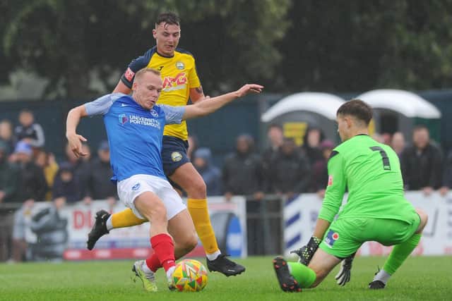 Anthony Scully in pre-season friendly action against Gosport. The winger is among 10 new faces at Fratton Park so far this summer. Picture: Sarah Standing (140723-9544)