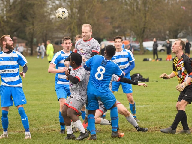 Gosham Rangers (grey) v AC Copnor. Picture: Keith Woodland