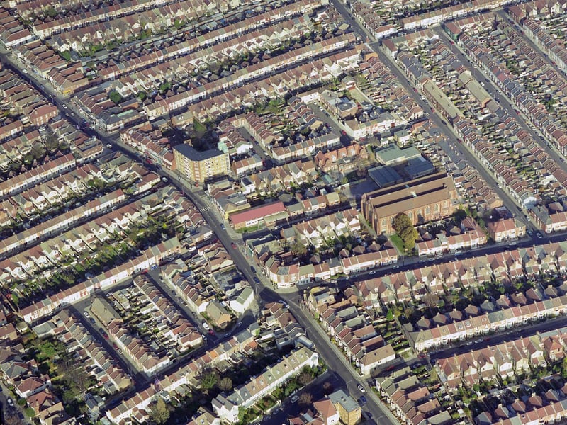 An aerial view of Fawcett Road in Southsea in 1998.