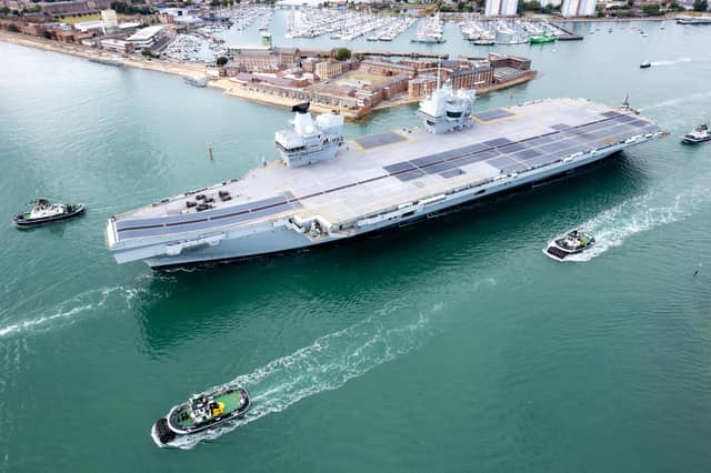 HMS Prince of Wales leaving Portsmouth Harbour on Wednesday afternoon.
Pictured - HMS Prince of Wales
Photos by Alex Shute