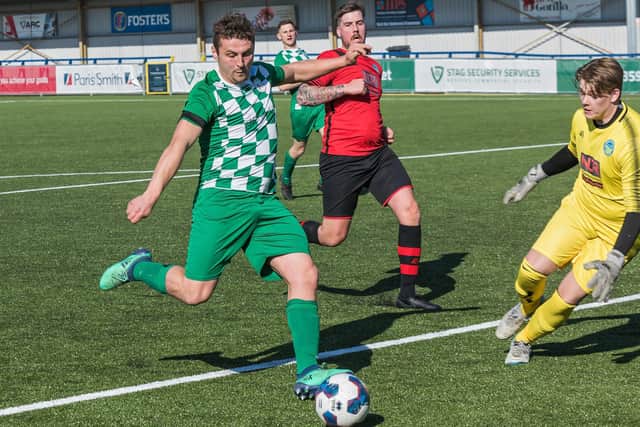 Harry Potter about to score, but the goal is ruled out for offside. Pic: Mike Cooter.