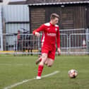 Zak Willett about to score one of his hat-trick goals for Horndean against US Portsmouth. Picture by Alex Shute