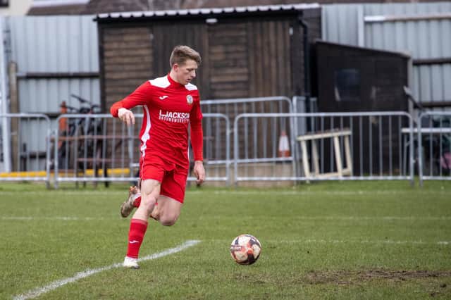 Zak Willett about to score one of his hat-trick goals for Horndean against US Portsmouth. Picture by Alex Shute