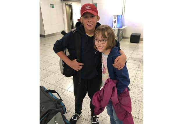 The family of Lewis Taylor, 15, have set up a fundraiser so he can stay out at his tennis school in Florida after his parents had to close their pub due to Covid-19. Pictured: Lewis with sister Pearl, 10