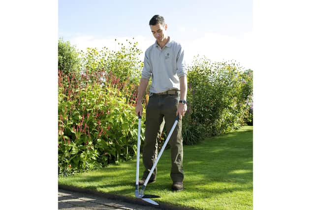 Use long-handled shears to edge the lawn after every cut.