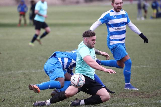 Old Boys Athletic v AC Copnor (blue/white hoops). Picture: Stuart Martin